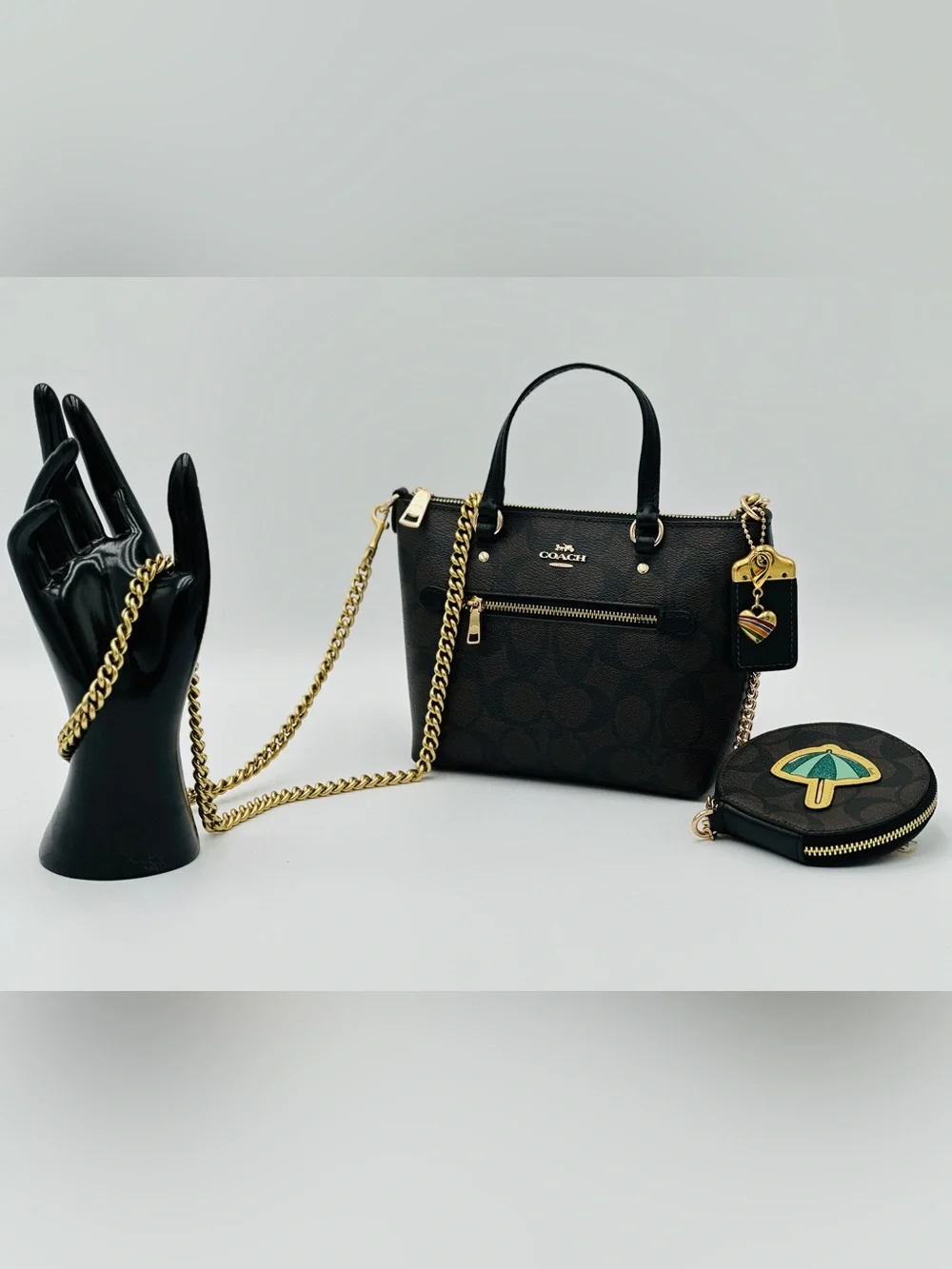 Coach Black Signature Leather Tote with Gold Hardware